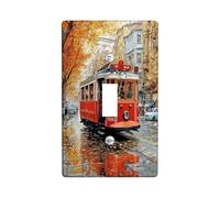 Placca di copertura per interruttore della luce del tram autunnale, design vintage rosso Streetcar per la decorazione della casa autunnale, piastra da parete in plastica, dimensioni standard singolo a