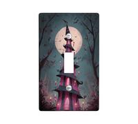 Placca di copertura per interruttore della luce della casa infestata di Halloween, design viola con torre spettrale per decorazione da parete, piastre da parete in materiale termoplastico, dimensioni
