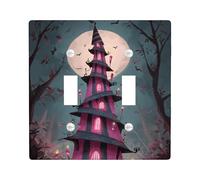 Placca di copertura per interruttore della luce della casa infestata di Halloween, design viola con torre spettrale per decorazione da parete, piastre da parete in materiale termoplastico, dimensioni