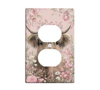 Placca di copertura per interruttore della luce della mucca delle Highland floreali, fiori di pesca primaverili per la decorazione domestica, piastre da parete in materiale termoplastico, presa