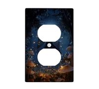 Placca di copertura per interruttore della luce di Halloween, design della foresta incantata blu notte, piastre da parete in materiale termoplastico, presa duplex singola di dimensioni standard