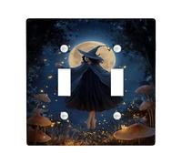 Placca di copertura per interruttore della luce di Halloween, motivo foresta incantata blu notte, piastre da parete in materiale termoplastico, doppia levetta di dimensioni standard
