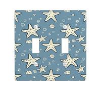 Placca di copertura per interruttore della luce doppia, a forma di stella marina, in plastica blu, stile costiero giocoso, con bolle, dimensioni standard, decorazione da parete per camera da letto