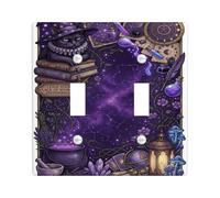 Placca di copertura per interruttore della luce doppia, con citazione | Fantasioso motivo gatto strega, simboli celesti e occulti, stile artistico fantasy scuro, pozione mistica e immagini di