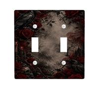 Placca di copertura per interruttore della luce doppia con corvo e rosa | Tema romantico scuro, motivo floreale gotico, arte da parete, immagini di teschio e corvo, accenti drammatici per la casa