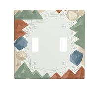 Placca di copertura per interruttore della luce doppia con montagne, forme geometriche rustiche in plastica verde autunnale, dimensioni standard, decorazione per camera da letto, bagno, cucina