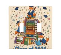 Placca di copertura per interruttore della luce doppia, con volpe, per libri educativi e lauree, in plastica beige, dimensioni standard, piatti decorativi da parete per nuovo appartamento, casa