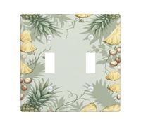 Placca di copertura per interruttore della luce doppia da cucina, motivo ananas, tropicale, limone, cocco, verde, in plastica, dimensioni standard, decorazione da parete per soggiorno, camera da letto