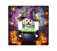 Placca di copertura per interruttore della luce doppia decorazione di | Cappello da strega fantasioso, calderone gorgogliante, zucche Jack-o-lantern, fumo magico, decorazione per interni spettrale