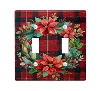 Placca di copertura per interruttore della luce doppia, decorazione natalizia rustica con foglie di stella di Natale in plastica rossa, dimensioni standard, per casa, soggiorno, nuovo appartamento