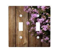 Placca di copertura per interruttore della luce doppia, in legno naturale rustico, verde, viola primaverile, in plastica, dimensioni standard, decorazione per camera da letto, bagno, cucina, ingresso