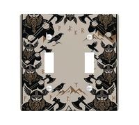 Placca di copertura per interruttore della luce doppia, in plastica nera, stile mitologico, con ascia mitologica, montagna, colore nero, dimensioni standard, decorazione per casa, soggiorno, camera da