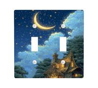 Placca di copertura per interruttore della luce doppia luna, fantasia con stelle fantasiose, cottage blu notte, in plastica, dimensioni standard, copertura per interruttore della luce a levetta, per