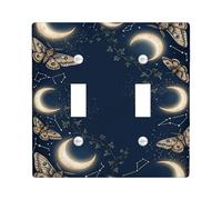 Placca di copertura per interruttore della luce doppia luna, natura mistica farfalla edera autunno blu navy plastica dimensioni standard placca interruttore da parete accenti per nuovo appartamento