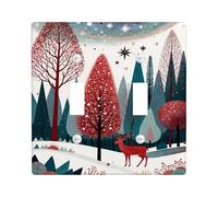 Placca di copertura per interruttore della luce doppia, motivo con cervi, alberi e stelle, in plastica rossa, dimensioni standard, per camera da letto, bagno, cucina, ingresso