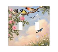 Placca di copertura per interruttore della luce doppia, motivo con uccelli, rose romantiche e nuvole, in plastica verde primavera, dimensioni standard, per nuovo appartamento, casa, camera da letto