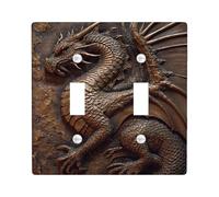 Placca di copertura per interruttore della luce doppia, motivo drago medievale con ali squame, nessuna plastica bronzata, dimensioni standard, piatti decorativi da parete per casa, soggiorno, camera