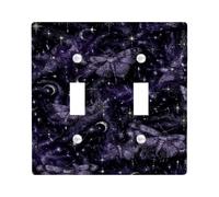 Placca di copertura per interruttore della luce doppia, motivo farfalla mistica e fantasiosa luna stella Halloween viola in plastica dimensioni standard per interruttore da parete accenti per nuovo