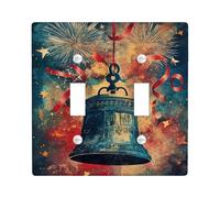 Placca di copertura per interruttore della luce doppia, motivo festivo con fuochi d'artificio e stelle, in plastica blu, dimensioni standard, per camera da letto, bagno, cucina, ingresso