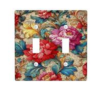 Placca di copertura per interruttore della luce doppia, motivo floreale, barocco, foglia, vortice primaverile, in plastica rossa, dimensioni standard, piatti decorativi da parete per casa, soggiorno