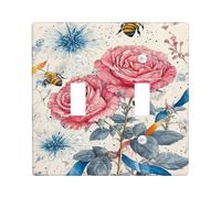Placca di copertura per interruttore della luce doppia, motivo floreale con api fantasiose, in plastica, color pesca, dimensioni standard, decorazione per casa, soggiorno, camera da letto, bagno