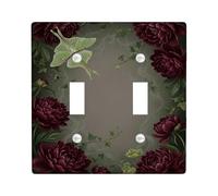Placca di copertura per interruttore della luce doppia, motivo floreale vintage con farfalla edera autunnale verde scuro in plastica di dimensioni standard, decorazione per soggiorno, camera da letto