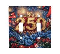 Placca di copertura per interruttore della luce doppia, motivo fuochi d'artificio con fiori vivaci e nastri in plastica blu, dimensioni standard, per camera da letto, bagno, cucina, ingresso