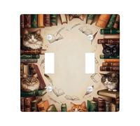 Placca di copertura per interruttore della luce doppia, motivo gatti, fantasiosi libri letterari, piume, in plastica marrone, dimensioni standard, copertura per interruttore della luce a levetta, per