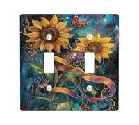 Placca di copertura per interruttore della luce doppia, motivo girasole con farfalla in plastica gialla primaverile, dimensioni standard, copertura per interruttore della luce a levetta, decorazione