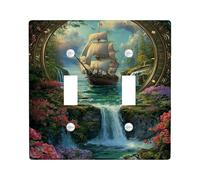 Placca di copertura per interruttore della luce doppia, motivo natura, romantica, cascata, fiori, estate, verde, plastica, dimensioni standard, per camera da letto, bagno, cucina, ingresso