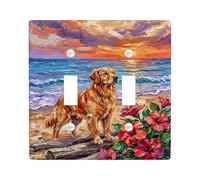 Placca di copertura per interruttore della luce doppia, motivo natura, tramonto tropicale, oceano, estate, arancione, in plastica, dimensioni standard, decorazione per soggiorno, camera da letto, casa