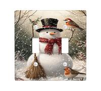 Placca di copertura per interruttore della luce doppia, motivo pupazzo di neve, scopa con uccellino natalizio in plastica bianca, dimensioni standard, decorazione per casa, soggiorno, camera da letto