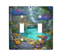 Placca di copertura per interruttore della luce doppia, motivo scheletrato, per il bagno, con chitarra vibrante e festosa, in plastica, colore blu, dimensioni standard, per casa, soggiorno, nuovo