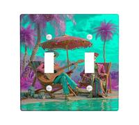 Placca di copertura per interruttore della luce doppia, motivo scheletrato, per il bagno, con palma colorata, estiva, turchese, in plastica, dimensioni standard, per casa, soggiorno, camera da letto