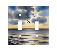 Placca di copertura per interruttore della luce doppia, motivo uccelli e nuvole panoramiche oceano estate blu in plastica di dimensioni standard per interruttore da parete accenti per camera da letto