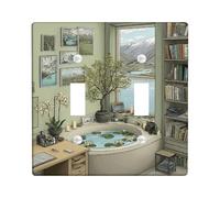 Placca di copertura per interruttore della luce doppia per vasca da bagno, immagini di piante naturali accoglienti in plastica verde primaverile, dimensioni standard, per nuovo appartamento, casa