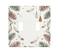 Placca di copertura per interruttore della luce, doppia piastra di copertura per interruttore della luce a levetta, in plastica naturale, stile bohémien, con piume naturali, colore verde, dimensioni
