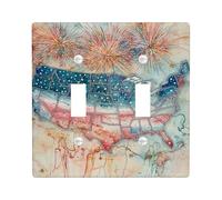 Placca di copertura per interruttore della luce, doppia piastra di copertura per interruttore della luce, arte patriottica, fuochi d'artificio stelle, giorno dell'indipendenza, plastica rossa