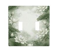 Placca di copertura per interruttore della luce, doppia piastra di copertura per interruttore della luce, motivo natura floreale, foglie, boccioli, in plastica verde primavera, dimensioni standard