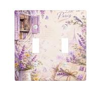 Placca di copertura per interruttore della luce doppia, romantica, vintage, lavanda, farfalla, primavera, viola, plastica, dimensioni standard, piatti decorativi da parete per nuovo appartamento, casa