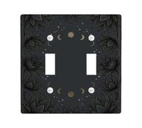 Placca di copertura per interruttore della luce doppia, stile bohémien, artistico, a mezzaluna, in plastica nera, dimensioni standard, decorazione per soggiorno, camera da letto, casa, ufficio