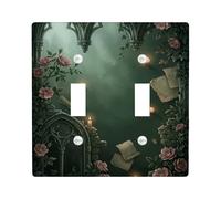 Placca di copertura per interruttore della luce doppia, stile gotico romantico per candele, in plastica verde, dimensioni standard, piatti decorativi da parete per soggiorno, camera da letto, casa
