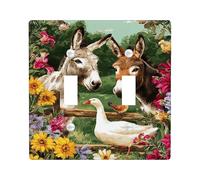 Placca di copertura per interruttore della luce doppia, stile rustico con fiori di anatra, in plastica verde primavera, dimensioni standard, per camera da letto, bagno, cucina, ingresso