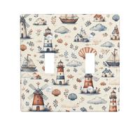 Placca di copertura per interruttore della luce doppia, stile vintage costiero con barca a vela che vince l'estate, in plastica blu, dimensioni standard, decorazione da parete per casa, soggiorno
