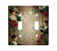 Placca di copertura per interruttore della luce doppia, stile vintage, elegante, a forma di gabbia per uccelli, in plastica verde primavera, dimensioni standard, decorazione per soggiorno, camera da