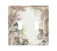Placca di copertura per interruttore della luce doppia, stile vintage rustico, lanterna rosa verde primavera, in plastica di dimensioni standard, per interruttore da parete per nuovo appartamento