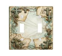 Placca di copertura per interruttore della luce doppia vintage a tema | Tema religioso rustico, Sfondo pergamena vintage, Motivi di croce celtica, Decorazione per la casa spirituale