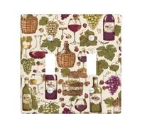 Placca di copertura per interruttore della luce doppia, vintage rustica per bottiglie di vino, bicchieri da vino, in plastica verde autunnale, dimensioni standard, piatti decorativi da parete per casa