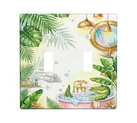 Placca di copertura per interruttore della luce doppio del bagno a coccodrillo, tropicale fantasioso foglie di palma vasca da bagno verde estate plastica dimensioni standard interruttori da parete