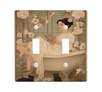 Placca di copertura per interruttore della luce doppio del bagno, con rose, vintage, donna, gatto, primavera, plastica, dimensioni standard, decorazione da parete per nuovo appartamento, casa, camera